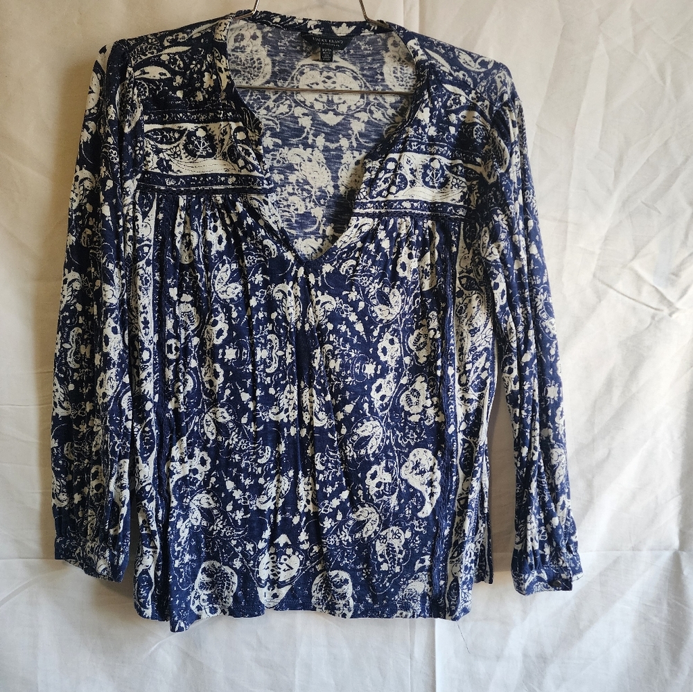 Lucky Brand, x small, blue and white printed blouse